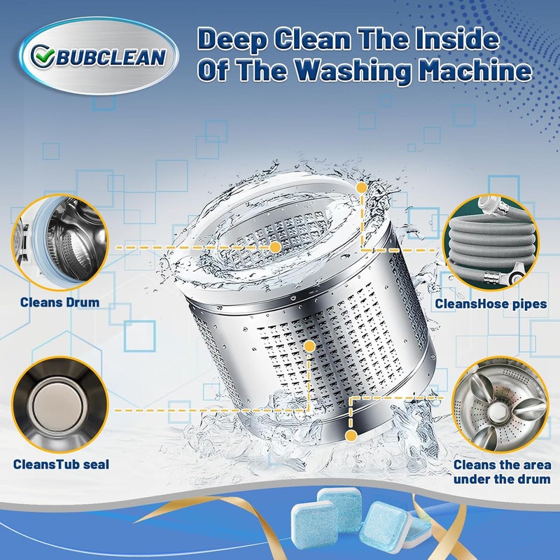 BUBCLEAN 24 pack Washing Machine Cleaner Descaler, Deep Cleaning Tablets for Front Loader, Top Load & HE Washer, Septic Safe Odor & Water Buildup Removal, Clean Drum & Laundry Tub Seal - Image 4